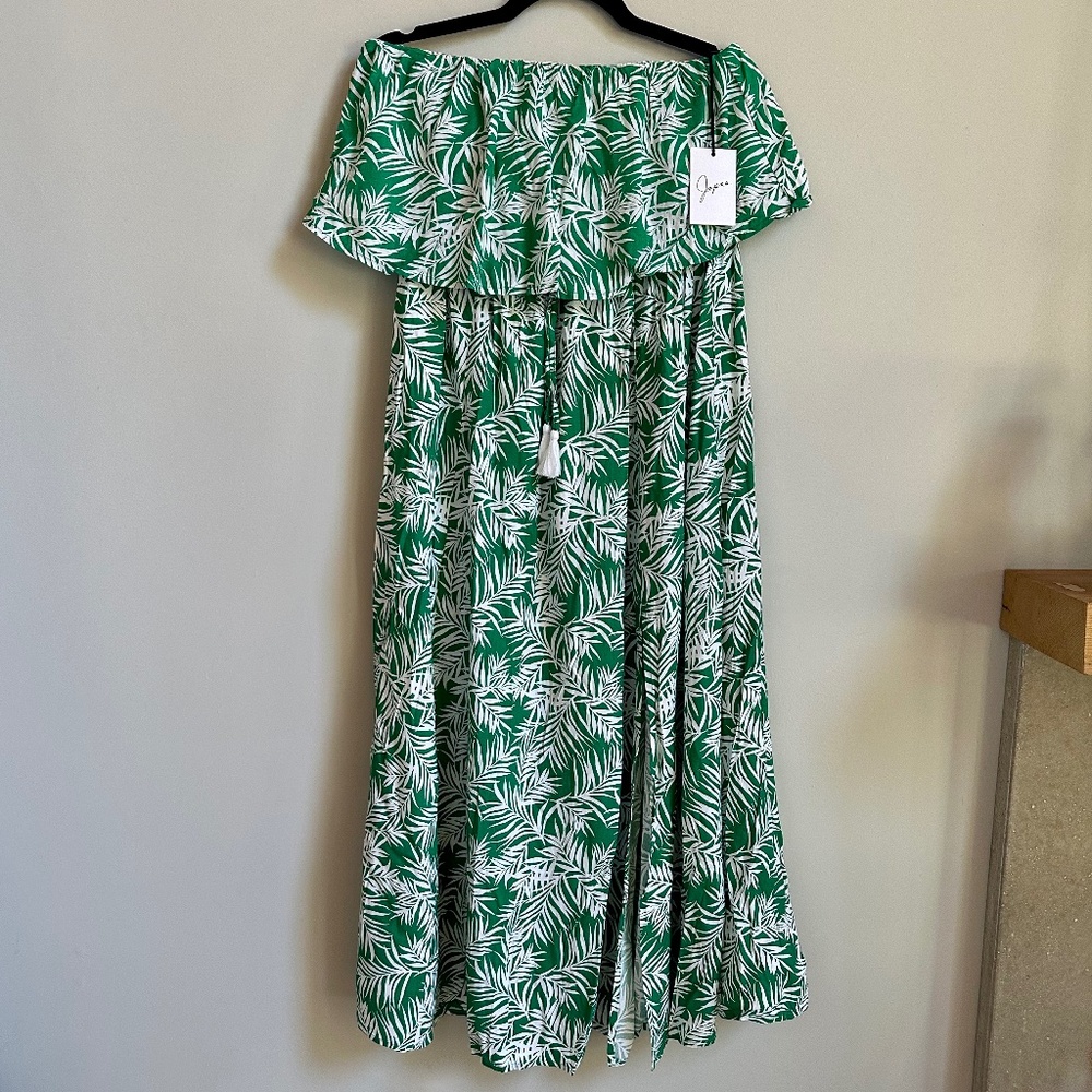 NWT Japna Green Tropical Printed Strapless Maxi Dress